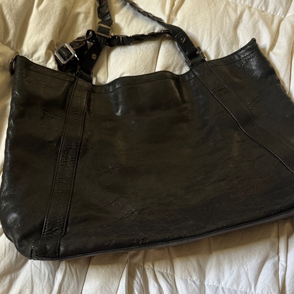 Tory Burch Black Leather Tote with Logo Accent - Picture 7 of 11